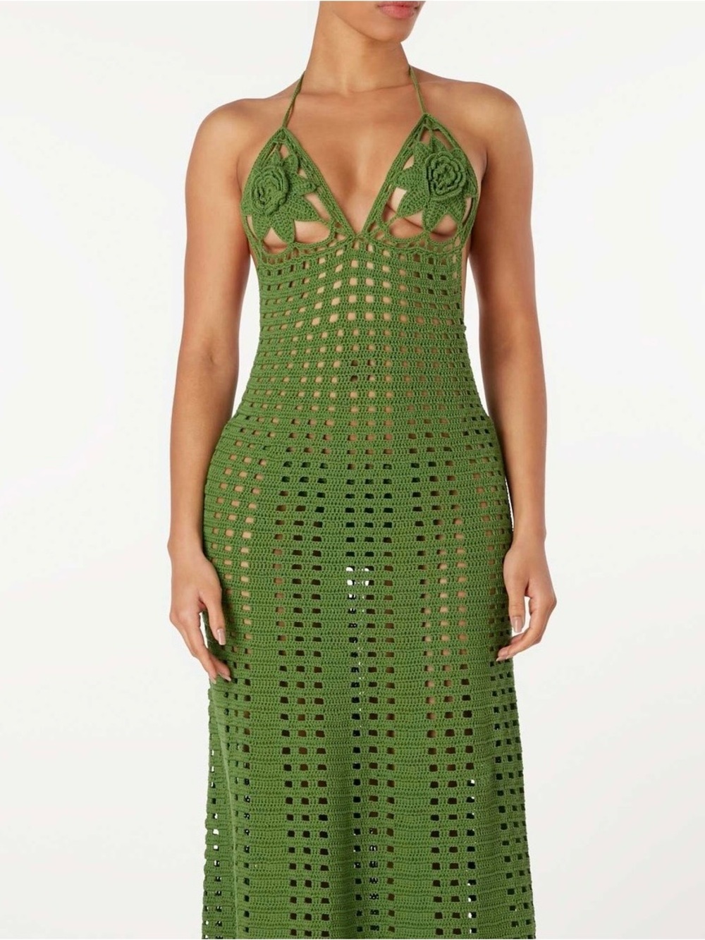 Cult Gaia Mercedes Crochet Halter Dress Basil Green NWT S